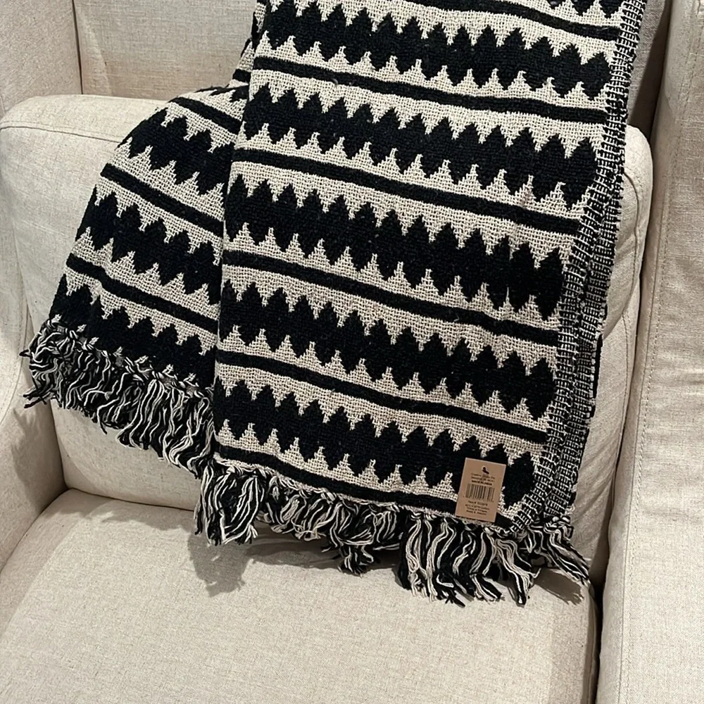 Creative Co-Op Striped Cotton Throw Blanket with Fringe/NWT